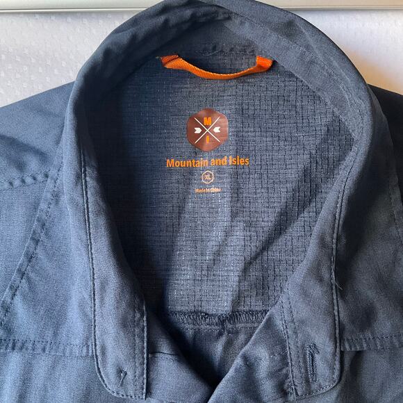 Mountain and Isles Men Stretchy Short Sleeve Fit Button Down Shirt size XL, Blue - Picture 6 of 8